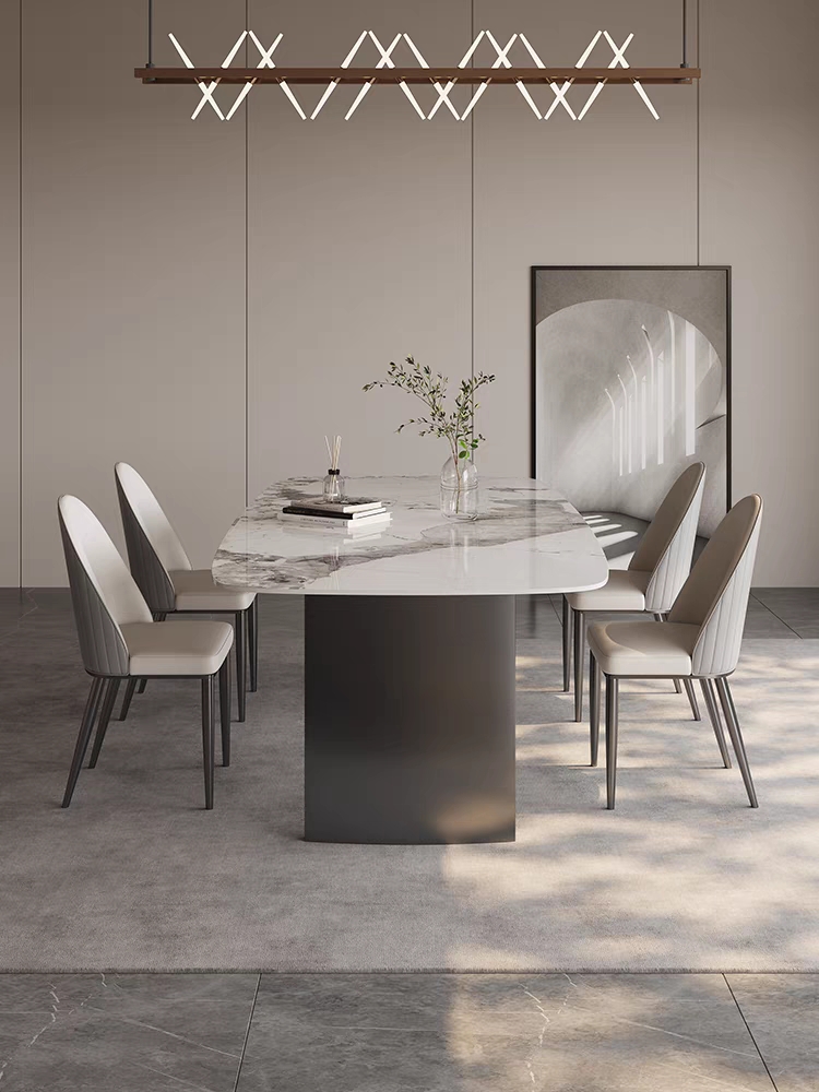 实木岩板餐桌家用现代简约进口白蜡木长方形北欧岩板餐桌椅组合