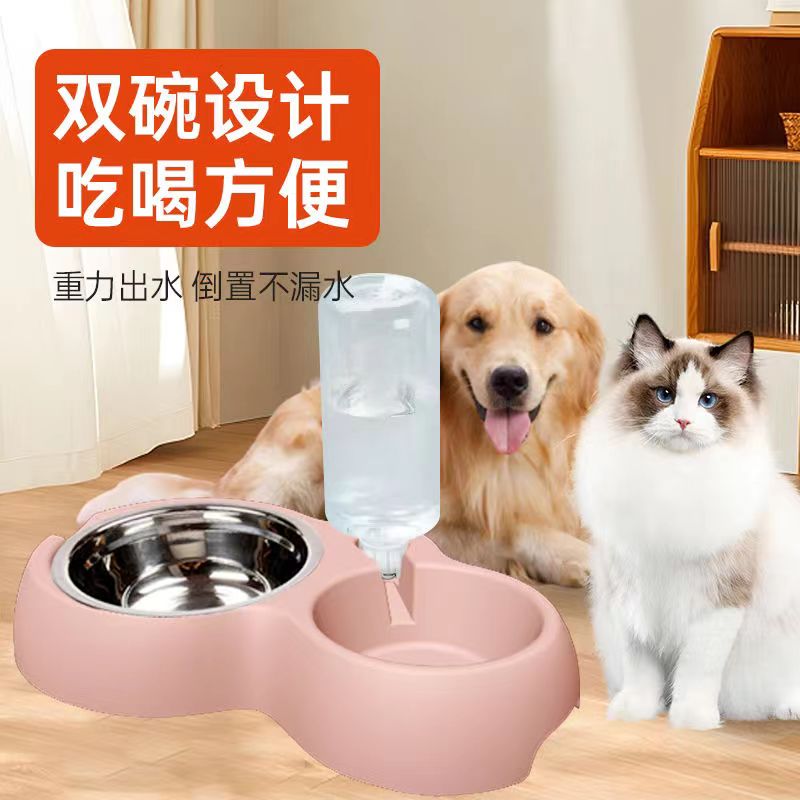 狗狗饭盆猫碗自动饮食狗碗饮食碗猫碗猫碗大容量超大猫咪饭碗狗盆 灰色