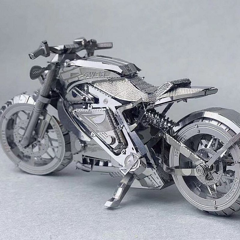 3d立体diy金属银色拼装拼图摩托车摆件