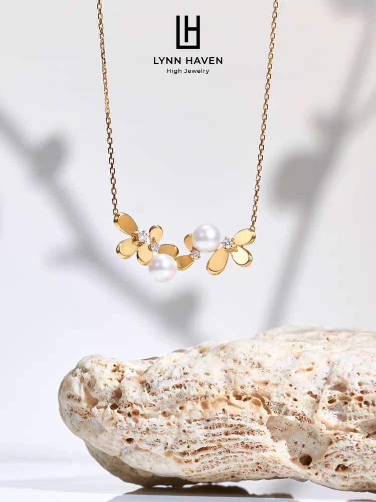 LynnHaven圆梅系列 Akoya珍珠项链平衡木18k金珠宝