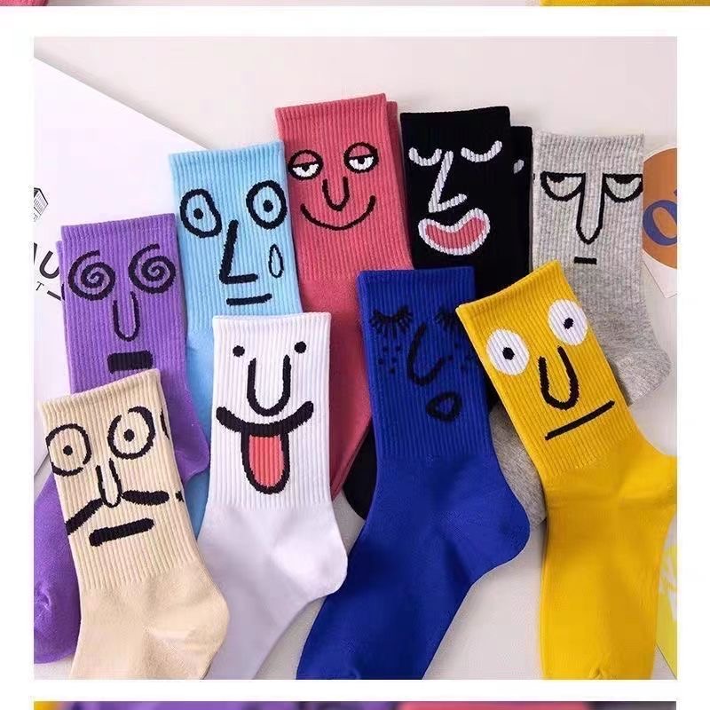 表情包袜子趣味个性恶搞街头学院风潮流时尚男女中筒袜长袜子男款