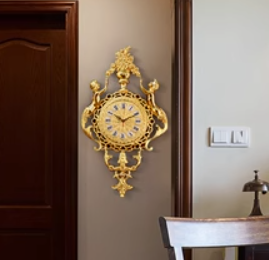 金色全铜挂钟书房挂钟 客厅金色挂钟复古静音欧式纯铜客厅挂钟