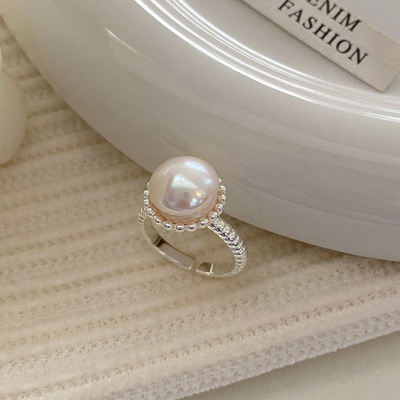 s925纯银戒指女小众设计珍珠高级感法式气质轻奢指环2023年新款潮 白色