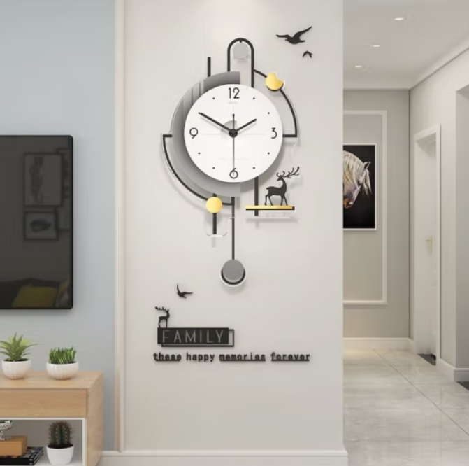 静音挂钟客厅大气2023新款钟表餐厅家用简约现代创意时钟壁灯挂墙