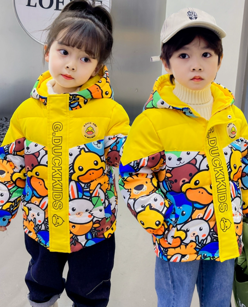 小黄鸭2023秋季男女童儿童秋装冬保暖棉服外套二合一两件套冲锋衣 常规款 黄色 S