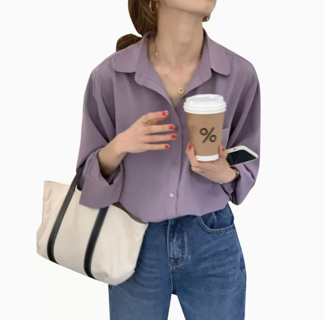 法式高级感紫色衬衫显瘦上衣春季2023新款女装设计感小众白色衬衣