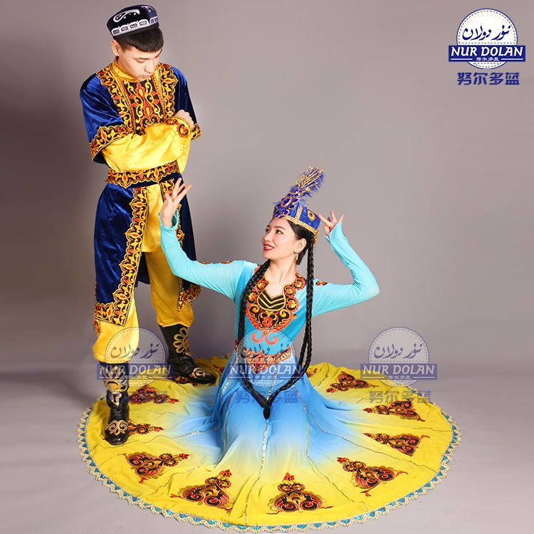 新款新疆民族舞蹈服男款高档民族特色演出舞台舞蹈服装新款新 黑色