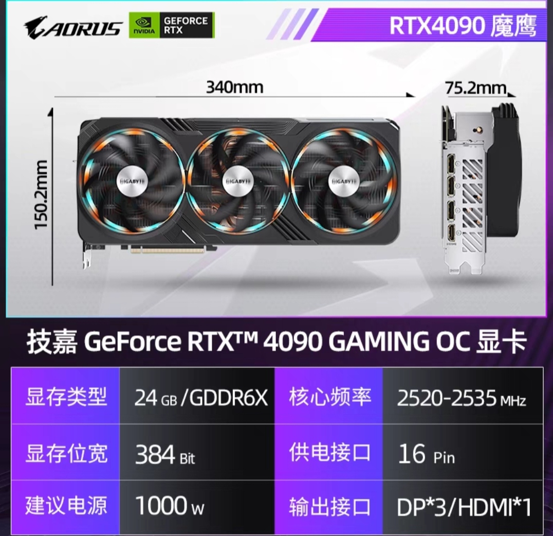 技嘉RTX4090台式机电竞游戏Ai绘图设计GAMING BOX显卡坞独立显卡