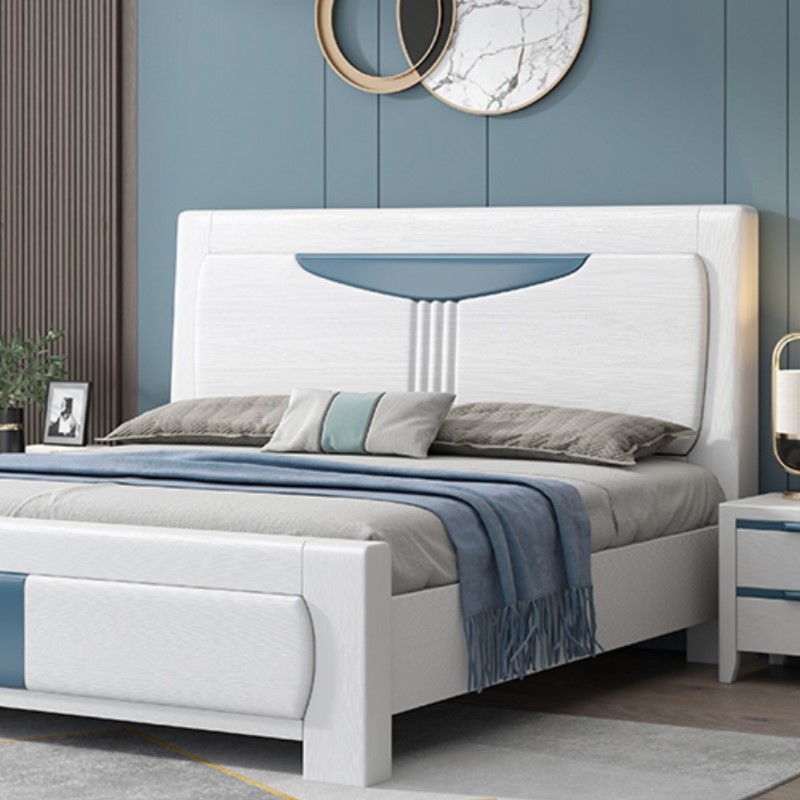全实木床白色主卧1.8米橡木双人床现代简约压纹实木床1.5储物婚床