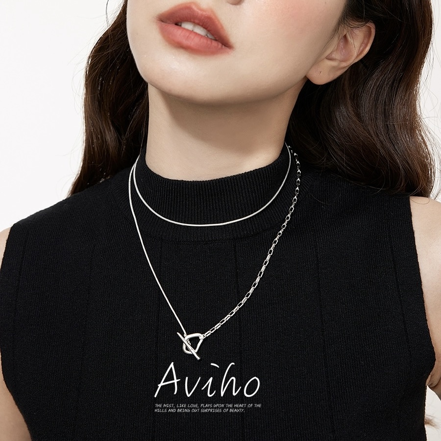 aviho 穿越星际 极简冷淡风银色拼接项链ins简约休闲时髦毛衣链