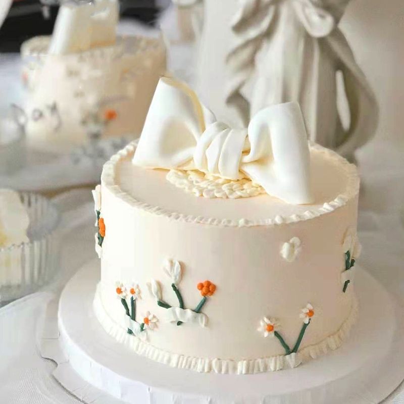 翻糖蝴蝶结成品蛋糕装饰摆件女神公主求婚订婚蛋糕可食用粉色白色