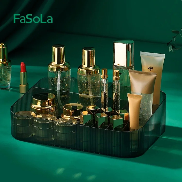 FaSoLa家用桌面化妆品收纳盒轻奢大容量半透明化妆品收纳框整理盒 