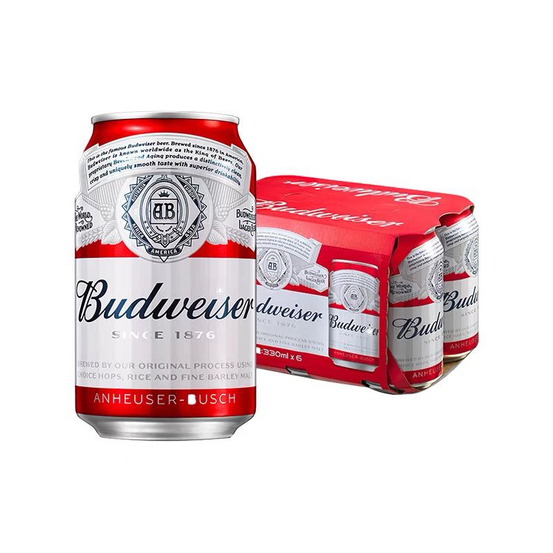 Budweiser/百威啤酒小麦粮食醇正啤酒拉罐330ml*6听单提装罐装