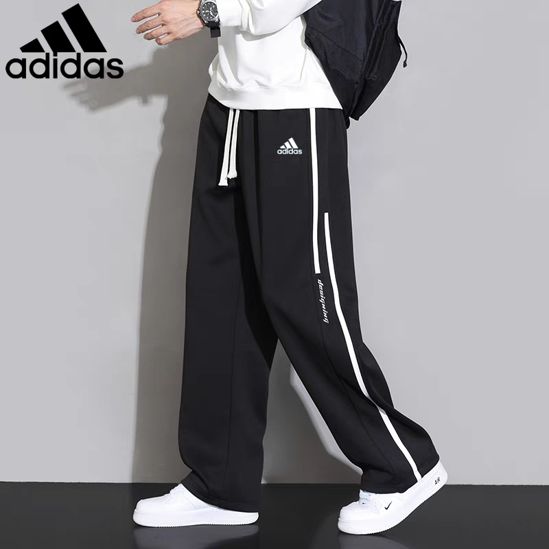 Adidas阿迪达斯男士卫裤直筒宽松美式侧边条纹运动裤休闲