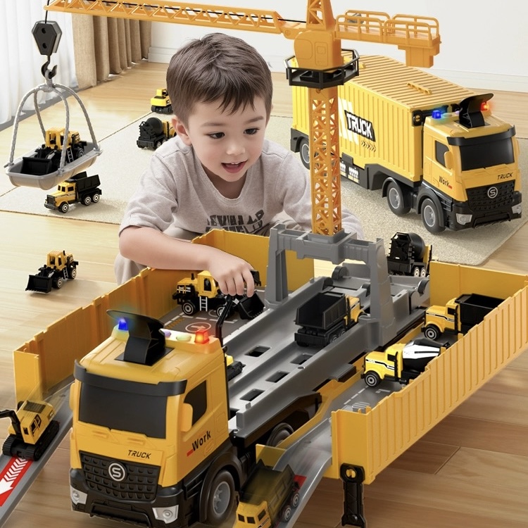 儿童货柜车集装箱吊车大型卡车合金挖掘机汽车工程车玩具套装男孩