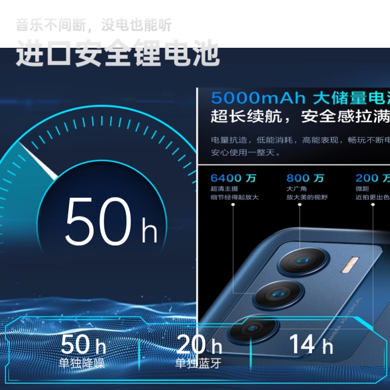 vivo T1 5G手机 电光青 高通骁龙778G 5000mAh大电池 6400万超清影像