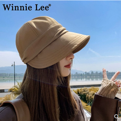 Winnie Lee显脸小渔夫帽子女秋冬款素颜鸭舌帽防晒英伦遮阳马术帽
