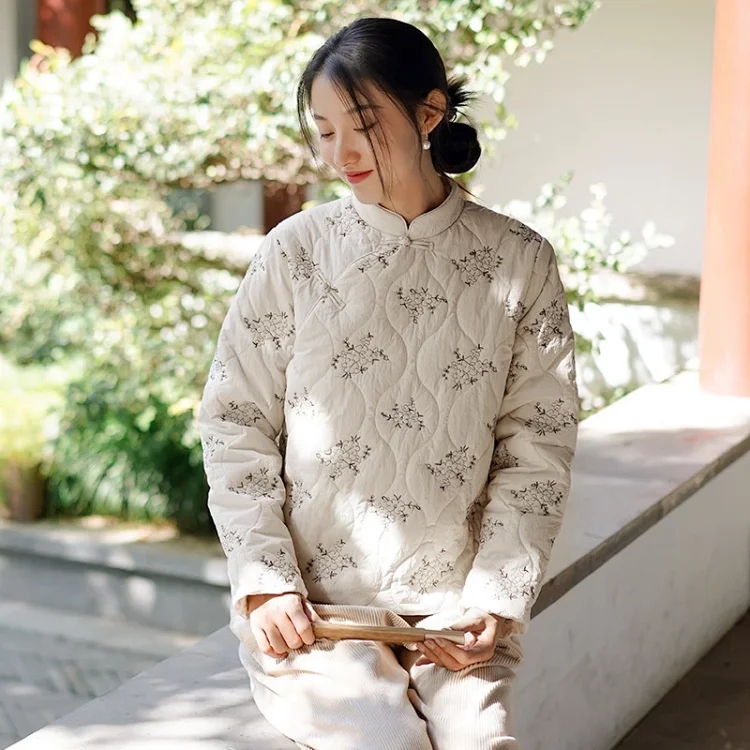 新中式女装冬季新款复古棉服女中国风斜襟盘扣棉衣保暖夹棉厚外套