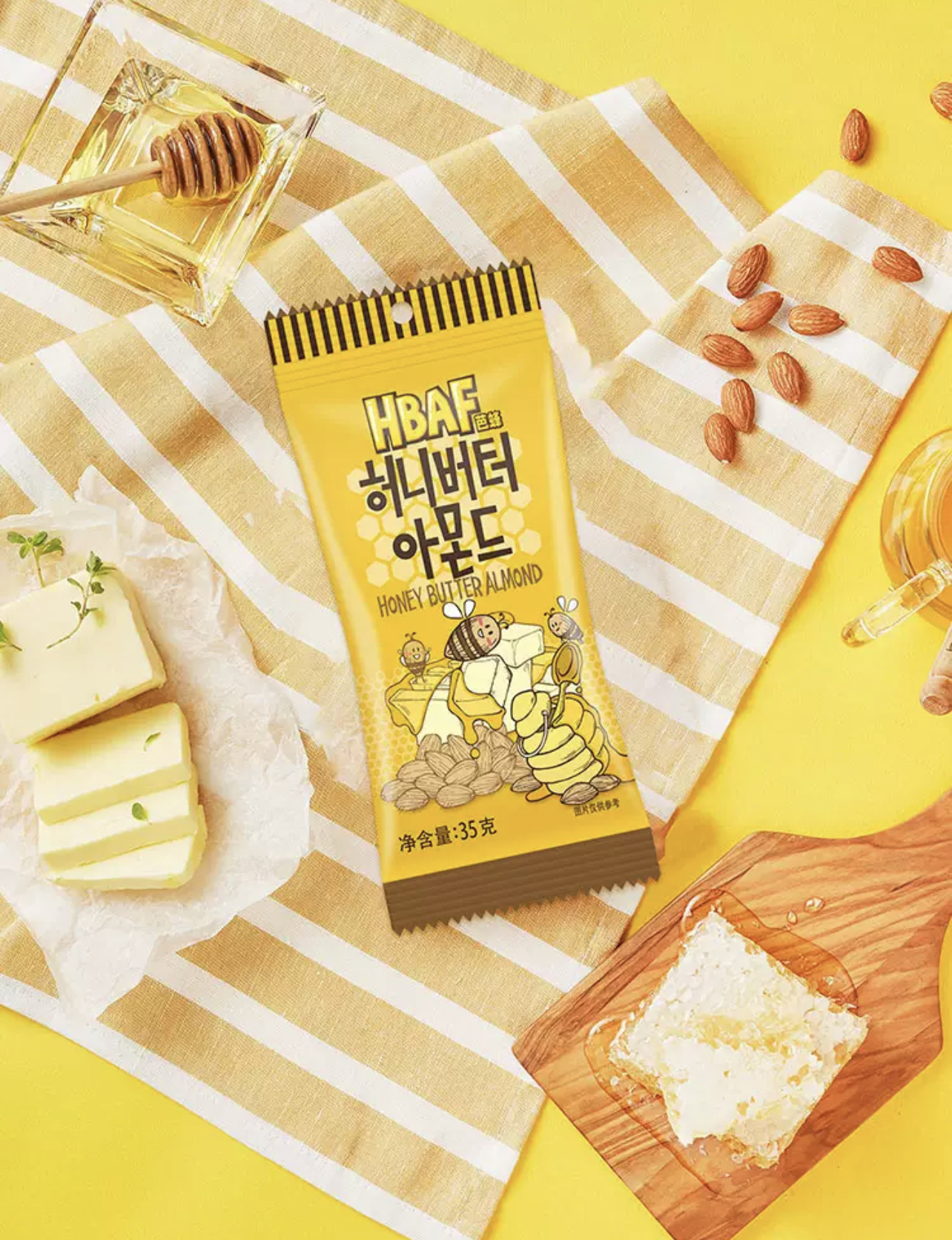 韩国进口汤姆农场蜂蜜黄油扁桃仁芭蜂坚果芥末杏仁巴旦木儿童零食