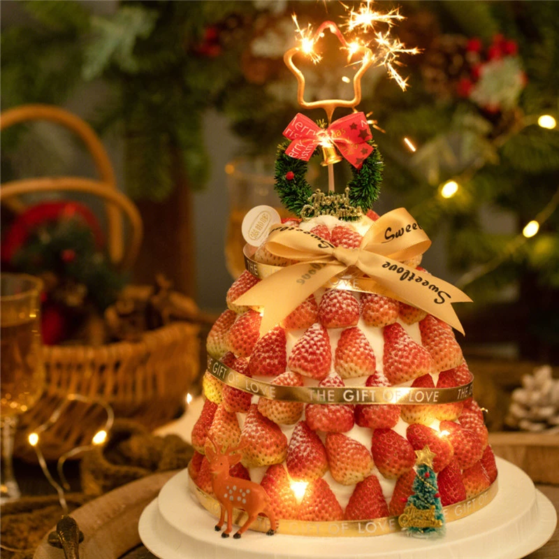 圣诞节老人愿望树草莓塔生日蛋糕定制