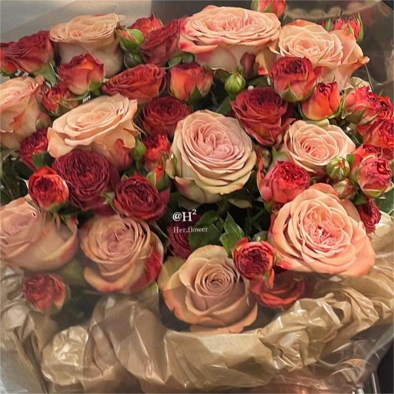 卡布奇诺玫瑰混搭花束送女友北京上海广州杭州鲜花速递同城配送店