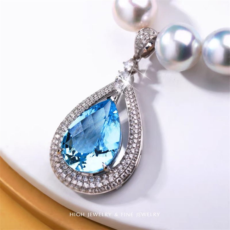 珠宫 重磅圣玛利亚海蓝宝珍珠项链 高奢进阶款 收藏级