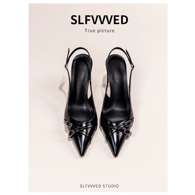 SLFVVVED黑色高跟鞋女细跟尖头包头凉鞋法式气质单鞋2024春季新款 尖头高跟鞋 黑色 36