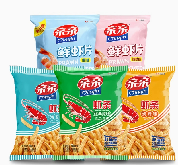 亲亲虾条大包装80g*5包膨化食品休闲香辣味宿舍零食解馋薯片小吃