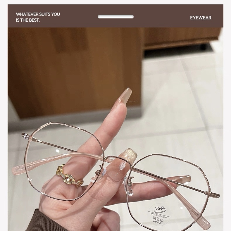 老钱风超轻多边形眼镜女近视可配度数大框素颜显脸小金丝眼睛框架