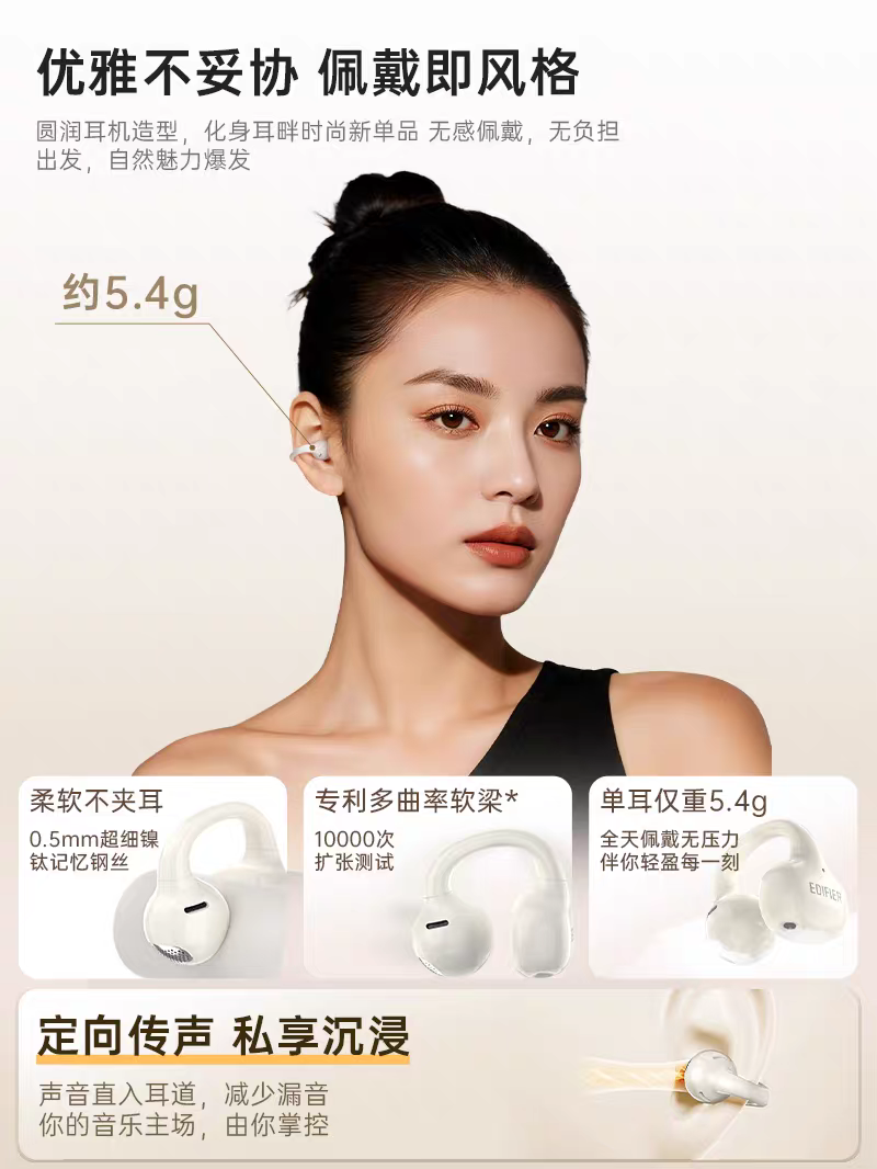 漫步者FitClip UltraAI耳夹式蓝牙耳机