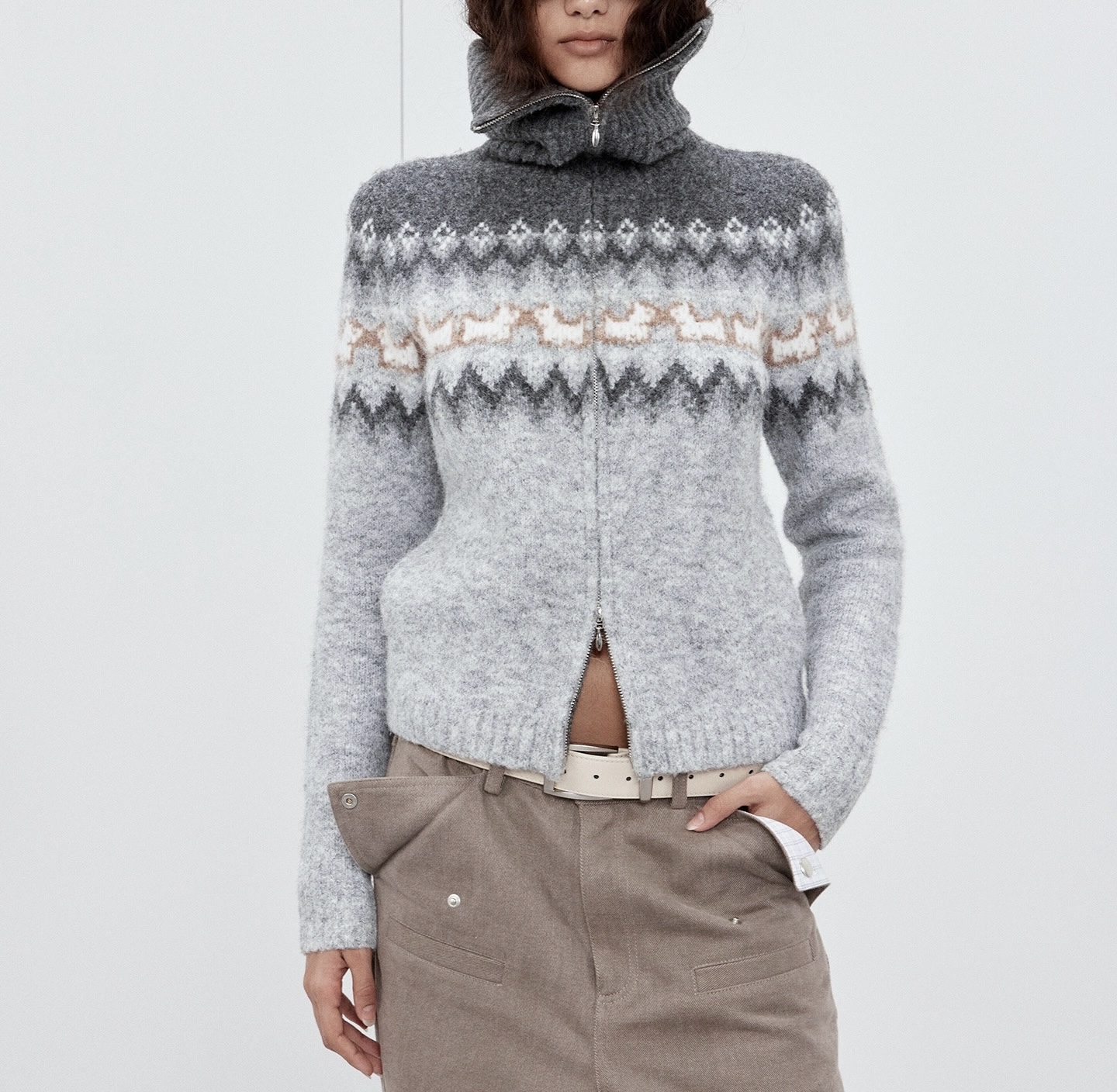 Eloberry高领渐变小狗费尔岛开衫羊毛混纺马海毛衣 S