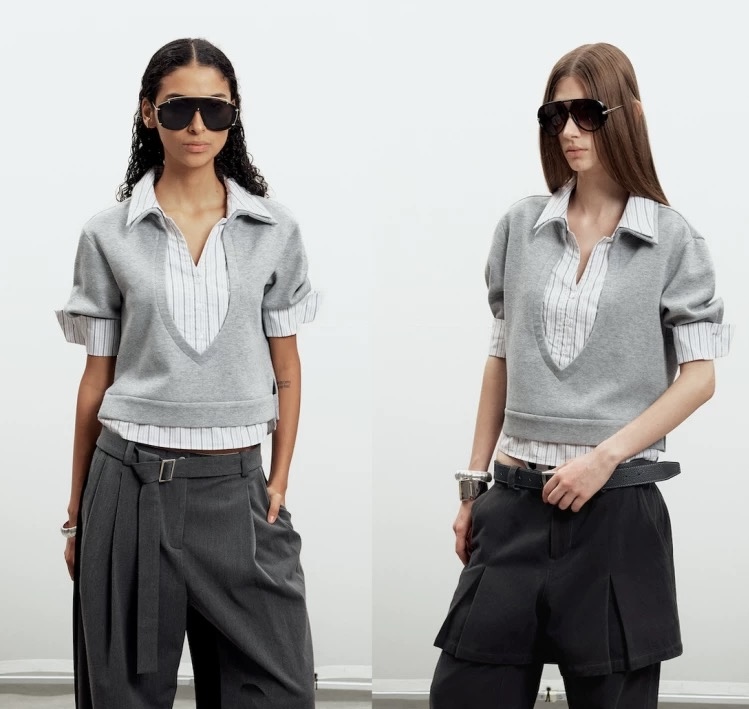 Eloberry 灰色假两件双领条纹polo短袖衫 s