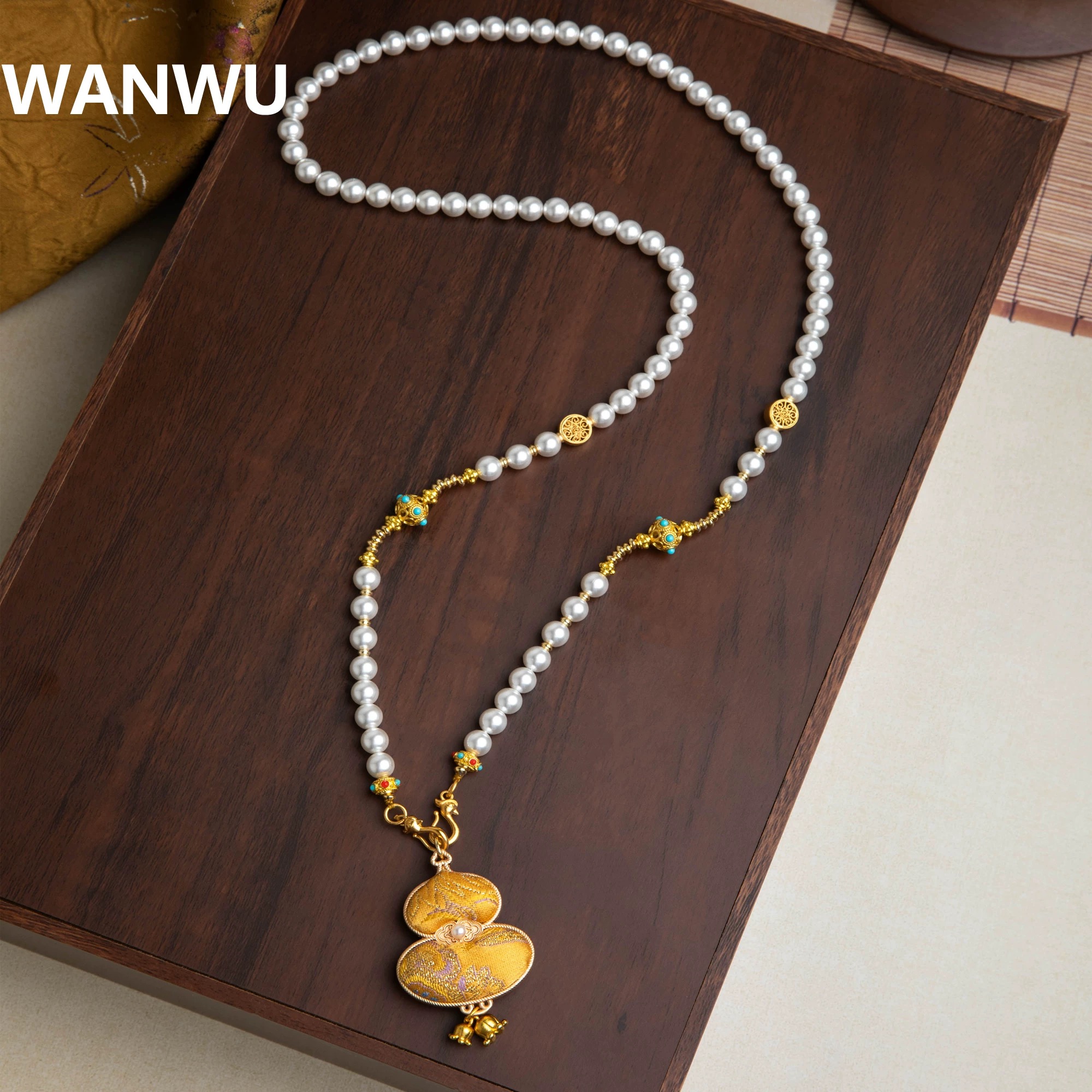 新中式配饰项链女蜜黄宋锦葫芦长款毛衣链