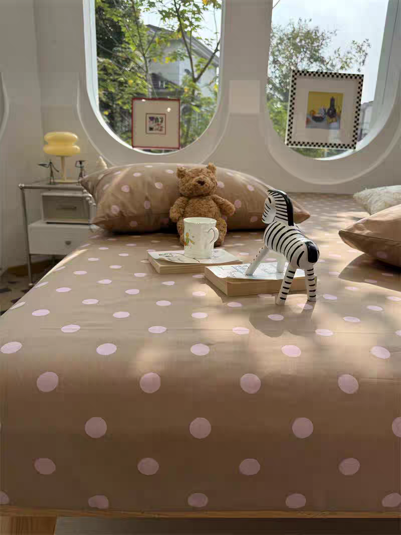 复古简约紫波点纯棉床笠床单单件保护套全棉纯棉宿舍床罩少女心舒适促销机洗