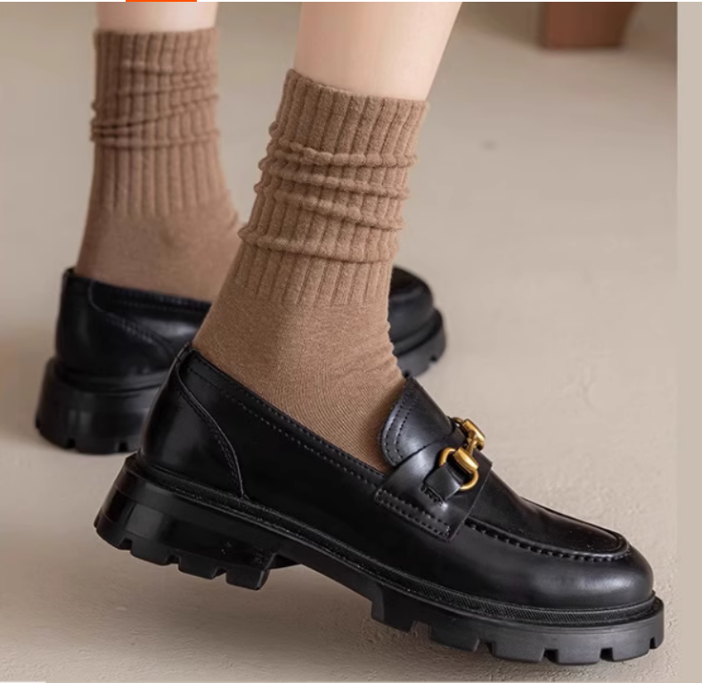 堆堆袜子女春秋款长筒月子袜防臭诸暨配勃肯鞋白色中筒运动袜纯棉