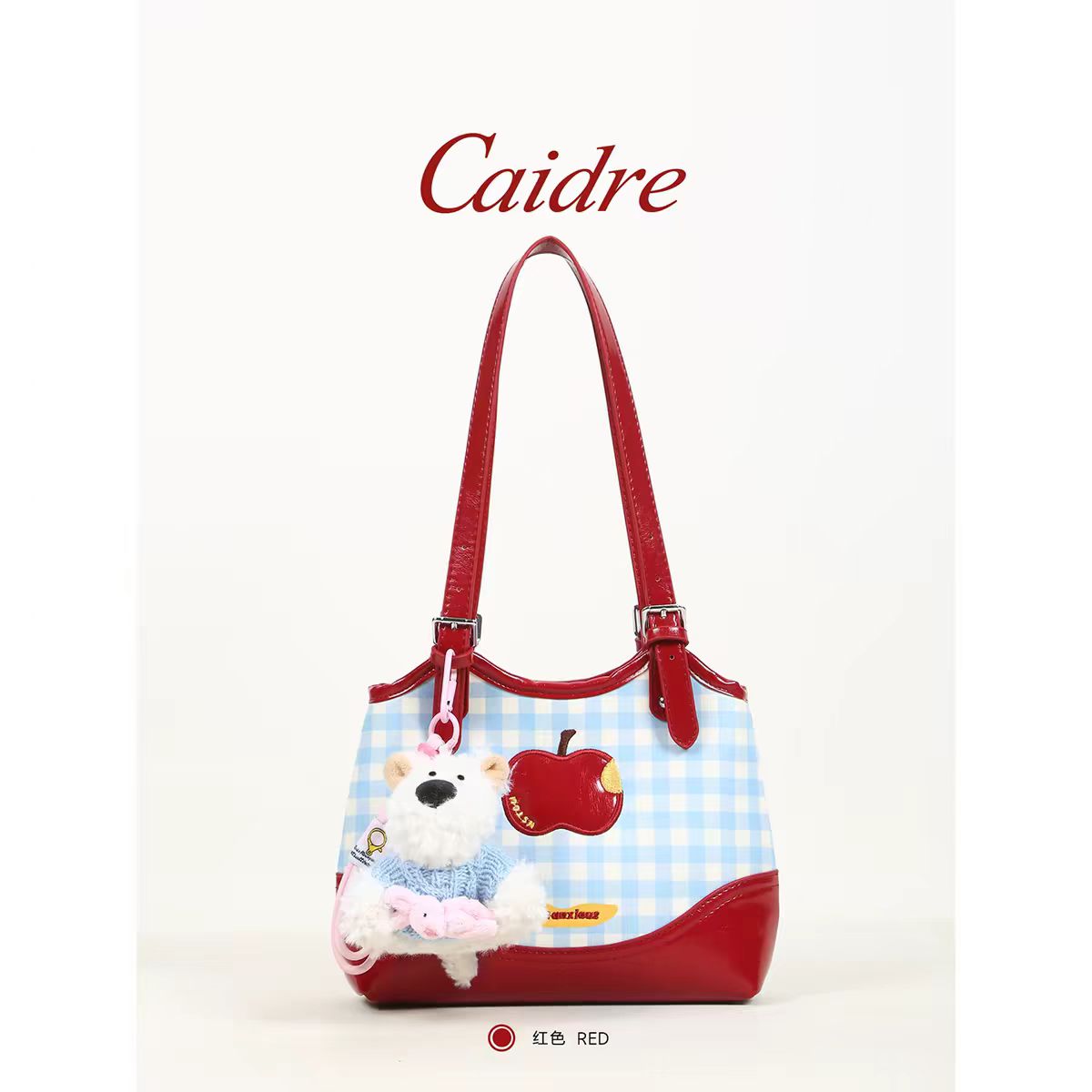 韩国可爱小狗托特包女红色苹果通勤单肩腋下包大容量手提包 黑色