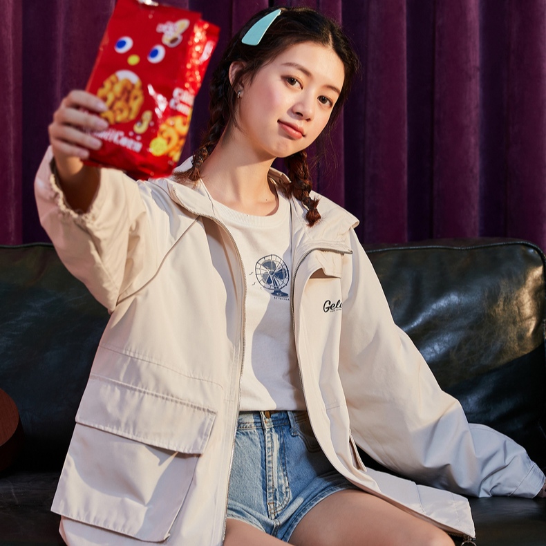 春秋新款连帽百搭外套女 石膏白