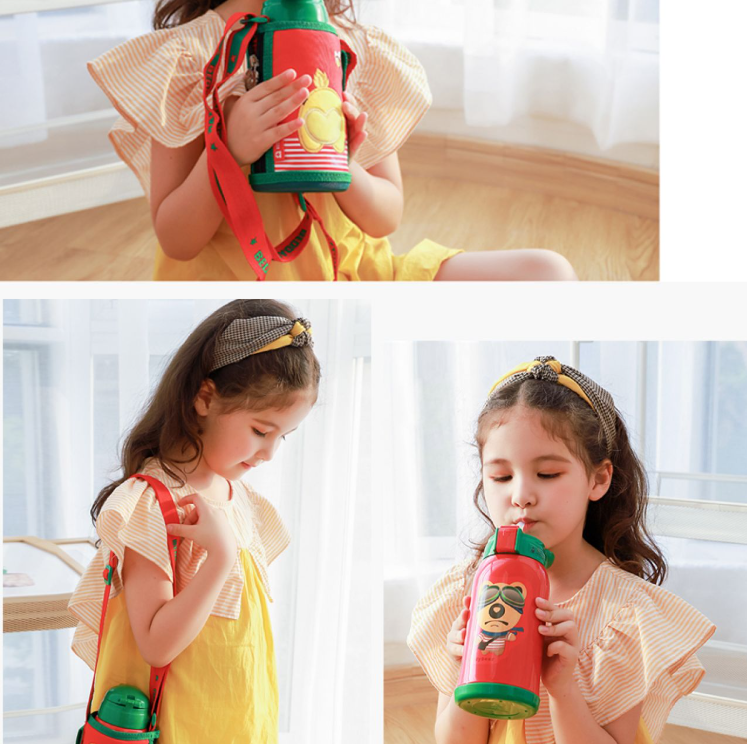 杯具熊儿童保温杯带吸管两用水壶女童婴儿小学生男宝宝幼儿园水杯 升级316不锈钢 官方正品