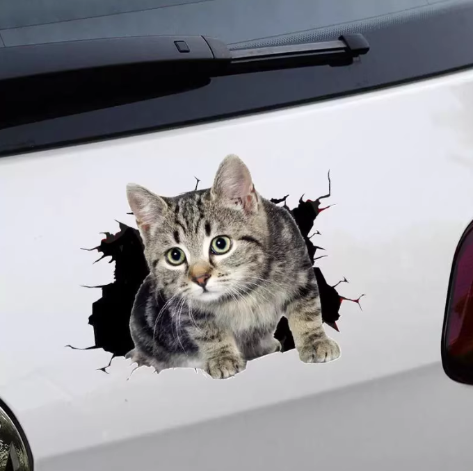 3D立体小猫汽车贴纸创意个性可爱搞怪猫咪遮挡车身车尾划痕刮痕贴