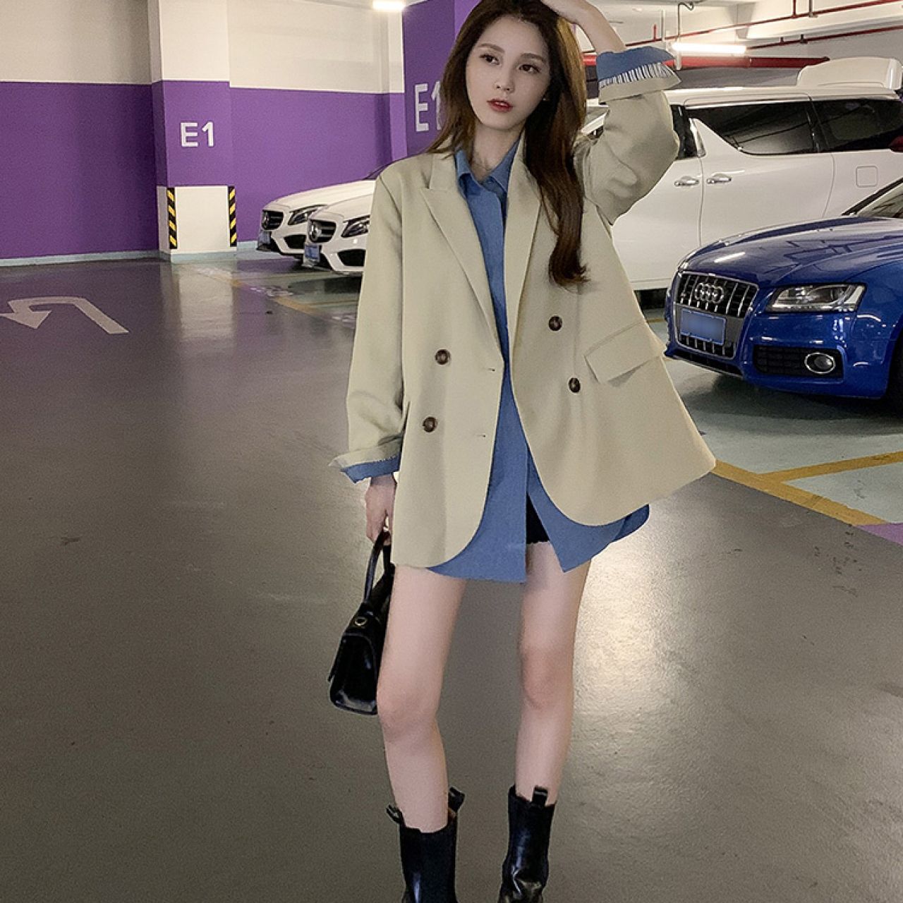 2020秋季新款英伦风炸街高级感时尚气质中长款网红小西装外套女