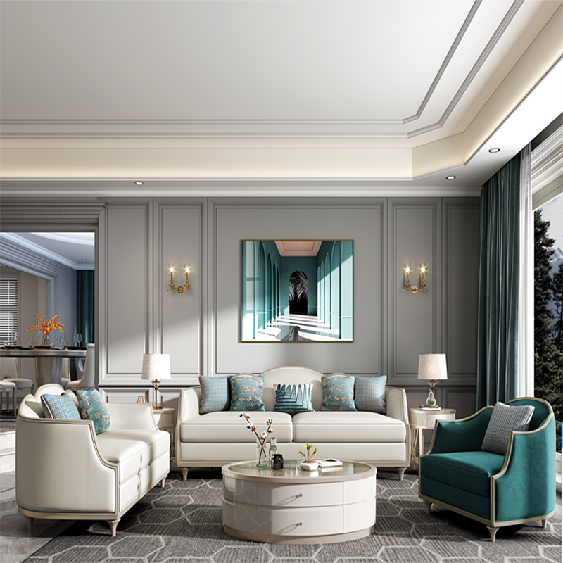 轻奢皮布沙发组合小户型美式实木高端家具现代简约意式客厅样板间